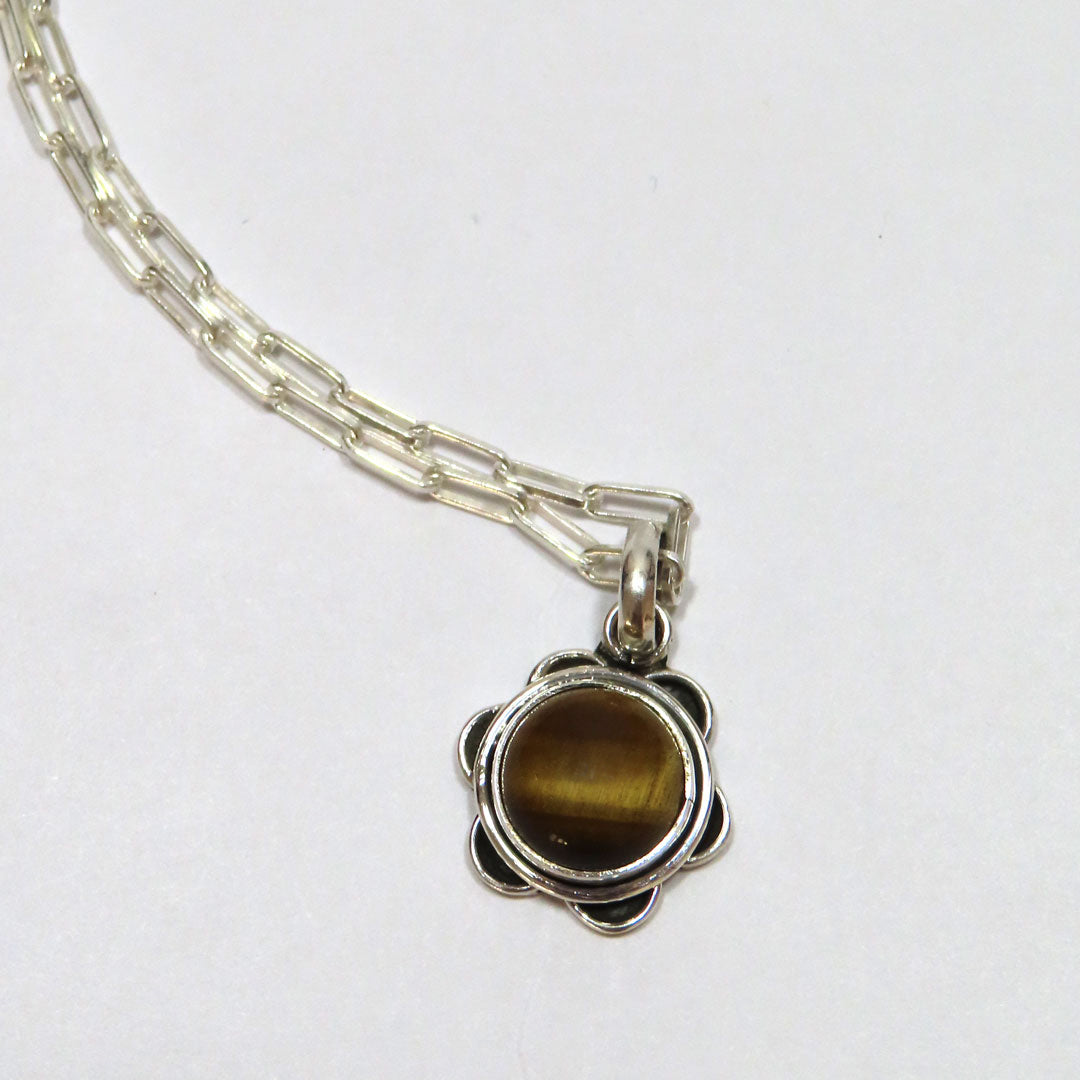 Silver Tigers Eye Flower Necklace